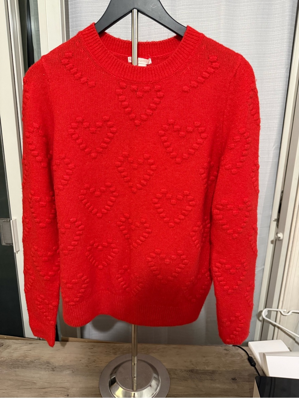 H&M Red Heart-Texture Crewneck Sweater